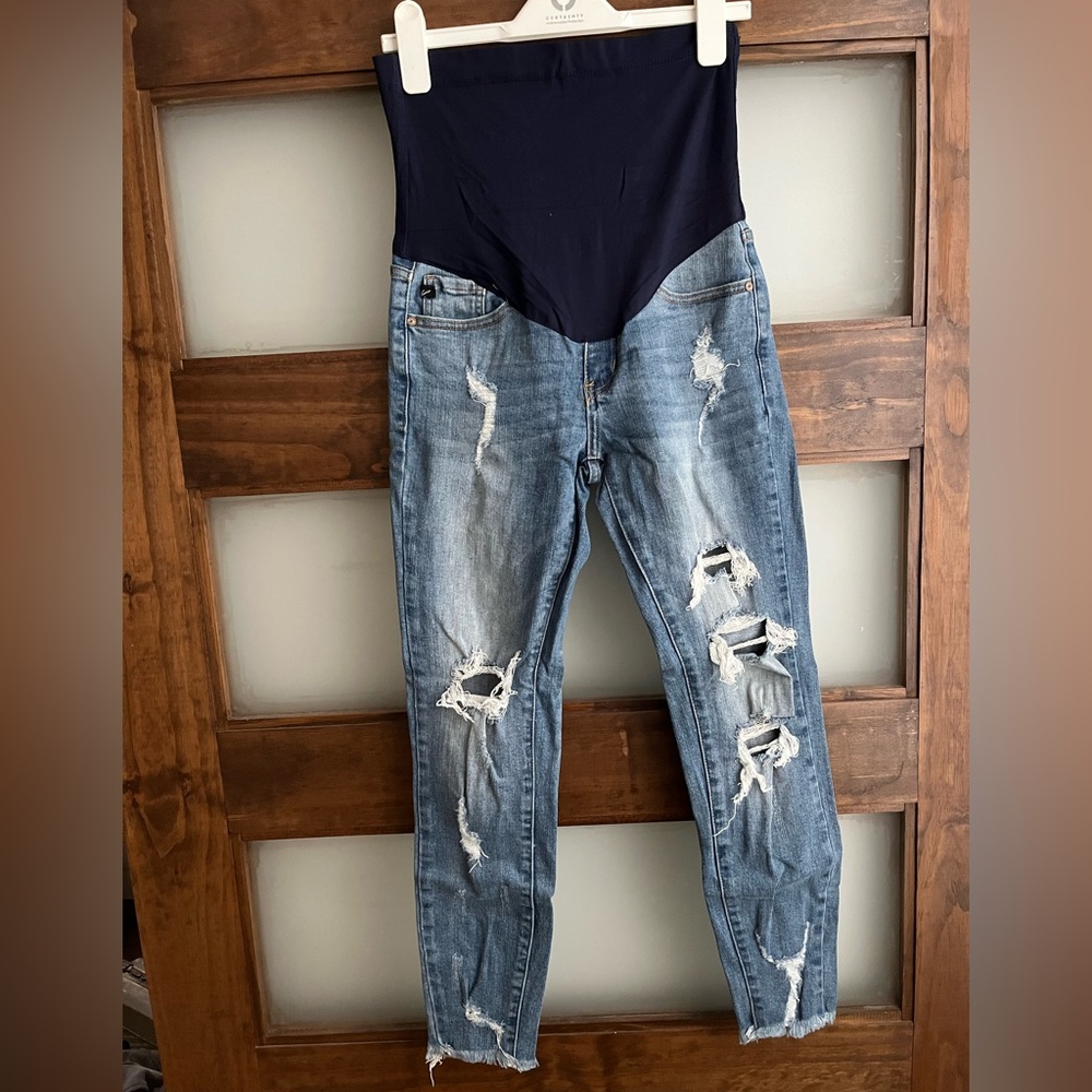 Pink Blush Maternity Denim Skinny Distressed Jeans Size 24